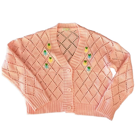 Woven Heart Pink Cardigan with floral details Size XS - Picture 5 of 8